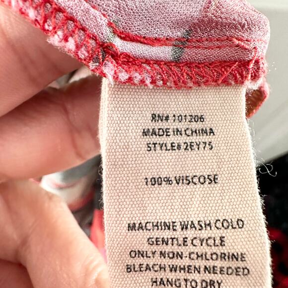 Soft Surroundings Red Watercolor Floral Viscose Colllared Midi Dress Medium - Picture 6 of 9